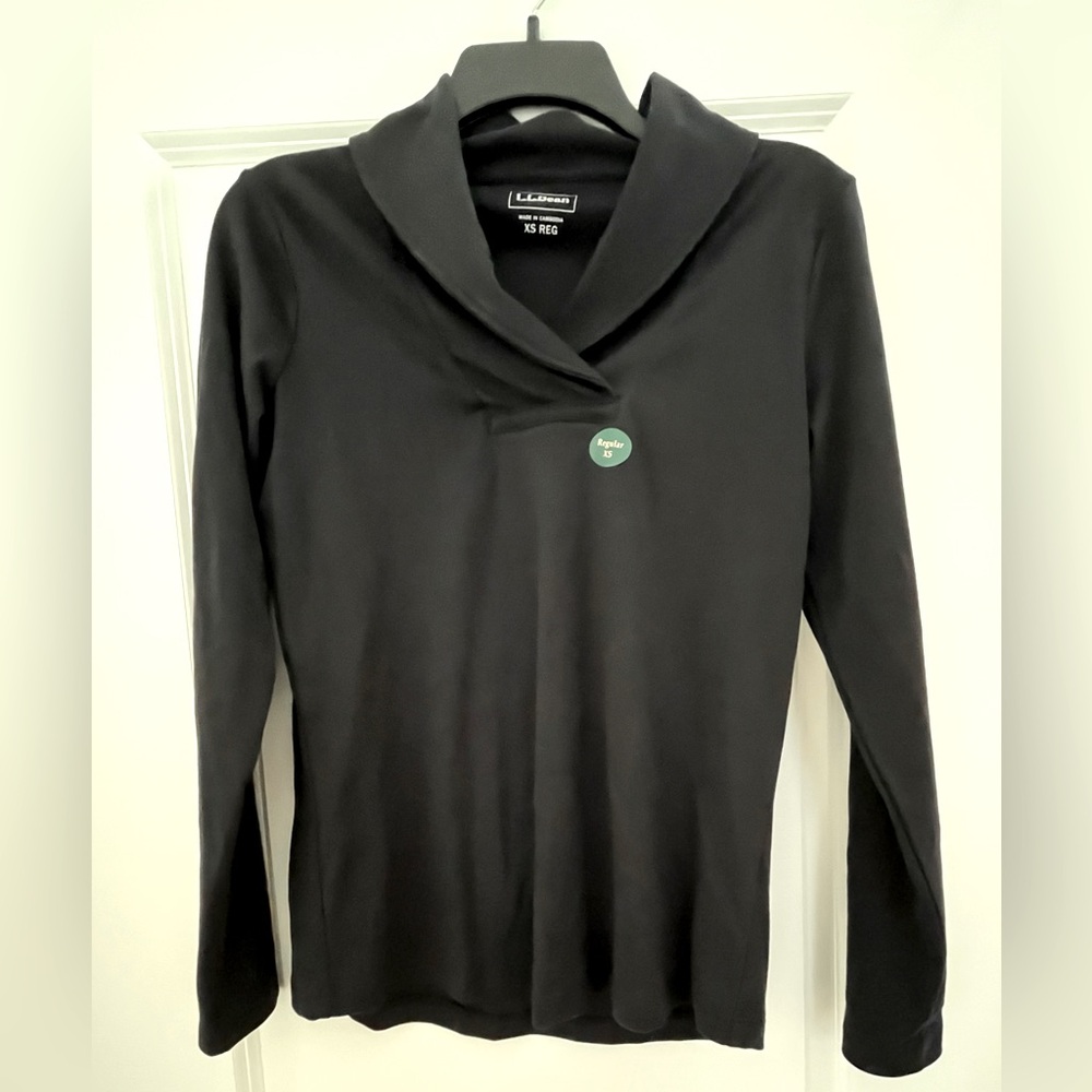 NWT L.L. Bean Black Pullover Long Sleeve Shawl Collar XS